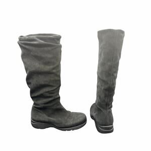 La Canadienne Black Suede Slouch Knee High Boots 6.5W Faux Fur Lined wide width